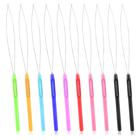 10 Pcs Hair Extension Loop Needle Threader Micro Link Loop Nano Beads Device Pulling Hook Tools Wire Pulling Hook Tool and Bead Device Tool for Hair Feather Extensions Supplies Silicone Beads