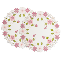 2 Pack Embroidery Spring Daisy Flowers Round Placemats Yellow Blue Floral Cutwork Embroidered Placemats for Coffee Wedding Dining Party, Pink Flower (Round 11.8 inch)