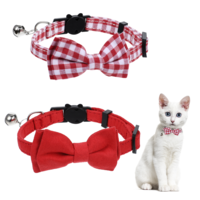 2 Pcs Red Cat Collar for Boy Girl Cats Breakaway Cat Collars with Bell Cute Christmas Kitten Bow Tie Collar Adjustable Small Puppy Safety Collar Solid Color Plaid Pet Collar