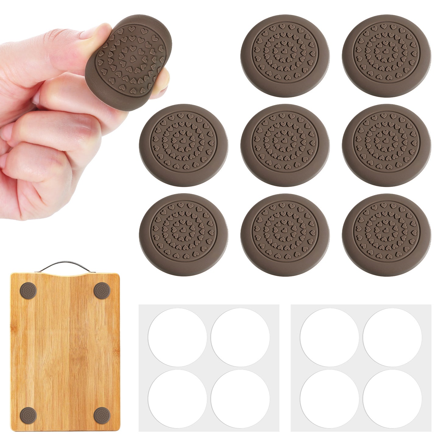 8 Pcs Cutting Board Feet Non Slip Anti-Slip Cutting Board Stabilizer Pads Self-Adhesive Silicone Feet Rubber Grippers Noise Reducing for Cuttings Boards Furniture Protection (Round)