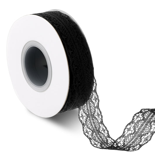 25 Yards Black Lace Ribbon 1.2 Inch Wide Floral Lace Trim Ribbons Vintage Pattern Roll Ribbons for Sewing DIY Crafts Party Decorations Scrapbooking Flower Design Wedding Decor