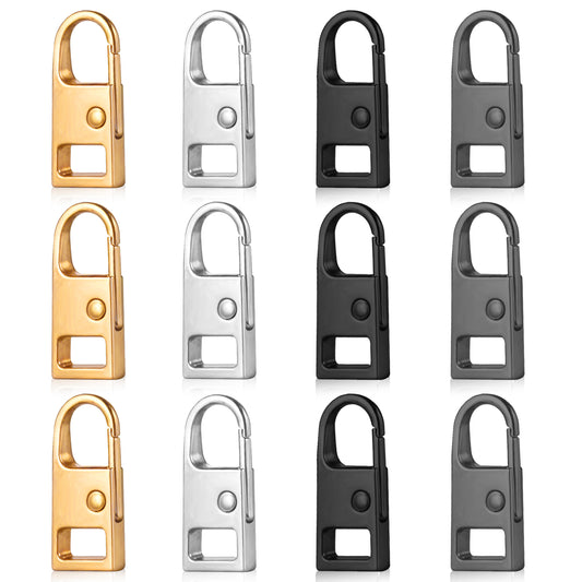 12PCS Zipper Pull Replacement, Upgraded Detachable Zipper Pull Tabs Heavy Duty Luggage Zipper Tab Replacement Metal 4 Color Handle Zipper Puller for Luggage Clothing Jackets Backpacks Boots Purse Coat