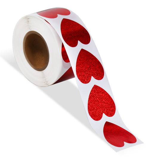 Red Glitter Heart Stickers, 500 Pcs 1 Inch Heart Stickers for Kids Self Adhesive Hearts Sticker Roll Sparkly Disco Shiny Sticker for Birthday Party Wedding (1, Red)