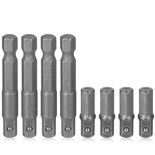 8 Pcs 1/4 Hex to 1/4 Socket Adapter, Hex to Square Socket Bit Adapter Extension Sockets Driver Bits Impact Power Tool Replacement Part Adapters for Electric and Pneumatic Drill