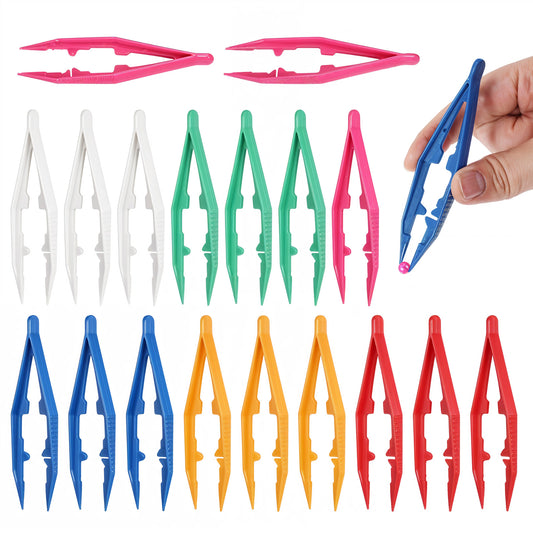 18PCS Plastic Craft Tweezers, Anti Slip Multipurpose Tip Tweezer Multi-Colors Plastic Fuse Beads Forceps Jewelry Making Tools for Stickers Tweezer Handmade DIY Crafts Beading Projects
