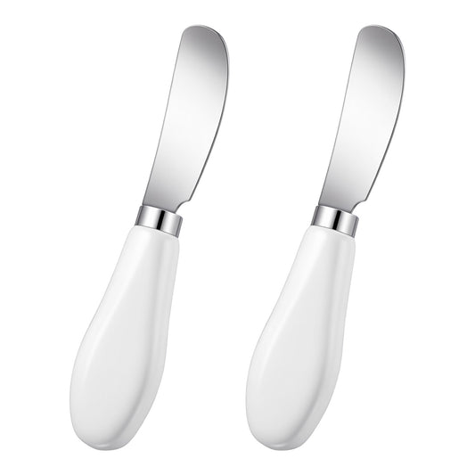 2 Pack Butter Spreader Knife Stainless Steel Small Butter Knife Multipurpose Cheese Spreader with White Porcelain Handle for Kitchen Restaurant Party Kitchen Gadgets Cream Cheese Jam Pastry