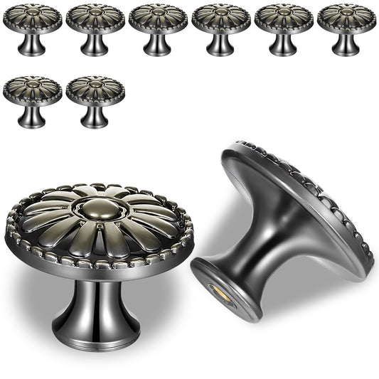 10 Pack Vintage Cabinet Knobs Antique Brass Cabinet Knobs Metal Drawer Pulls Flower Vintage Drawer Knob Decorative Knob Hardware Handles with Screws for Kitchen Nightstands Single Hole Cabinets