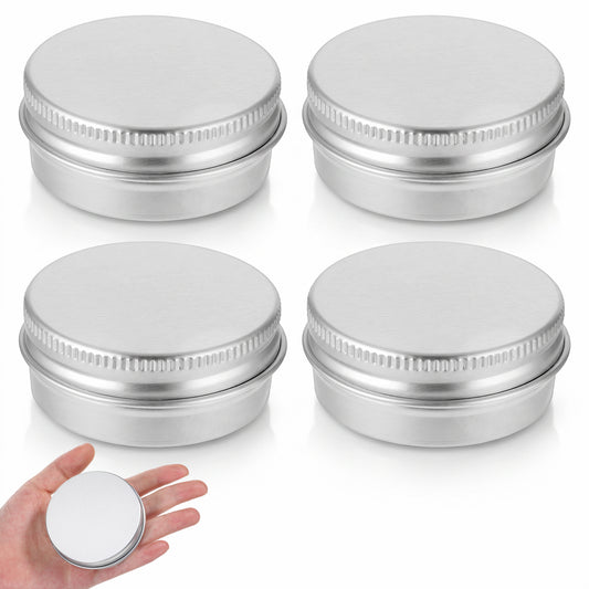 4 Pack Round Aluminum Salve Tins with Lids, 2 Ounce Empty Small Metal Tin with Screw Lids Refillable Jar Containers for Lotion Bars Salve Balms Spices Sample Creams Makeup Cosmetic