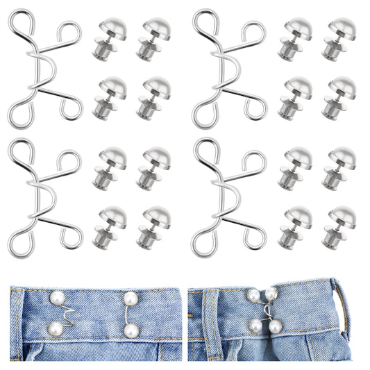 24 Pieces Adjustable Waist Buckle Extender, Reusable Jean Buttons for Loose Jeans Pant Waist Tightener No Sewing Required Button Adjuster Detachable Buttons Pins (4 Set,White Pearl)