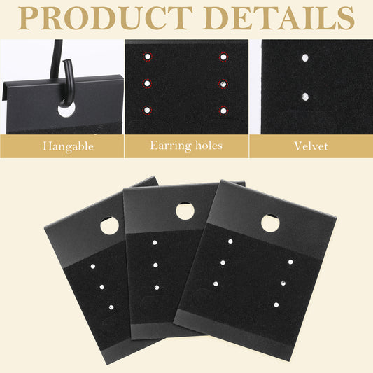 Black Velvet Plastic Earring Display Cards, 100 Pcs High Quality Earring Cards with Holes Earring Cards for Selling Fashion Earring Holder Cards Jewelry Display Cards Earring Card Holder Jewelry
