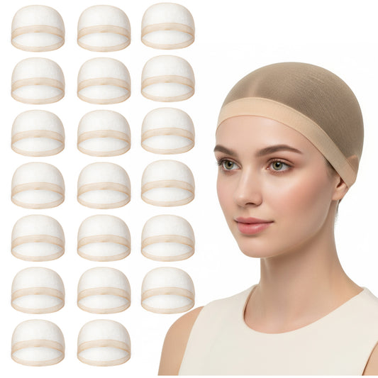 20 PCS Wig Cap, Thin Wig Caps Nude, Invisible and Sheer Breathable Stretchy Stocking Caps, Stretchy Nylon WigCap Beige for Women