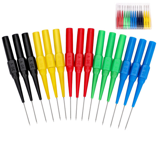 15 Pcs Test Back Probe Pin 0.7mm Long Version Test Probes Pins Non-Destructive Insulation Wire Piercing Needle Stainless Steel Back Probe Pins Multimeter Probes for Banana Socket Tester, Five Colors