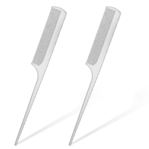 2 PCS Metal Rat Tail Comb Stainless Steel Hair Combs Flat Top Fine Cutting Comb Teasing Pin Tail Barber Comb with Parting Tip for Braiding Hair, Rat Tail Comb with Metal Pick for Women Men