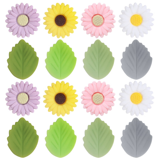 16 Pcs Silicone Knitting Needle Stoppers Daisy Leaves Knitting Needles Point Protectors Colorful Needle Minder for Knitting Crochet Knitting Needle Point