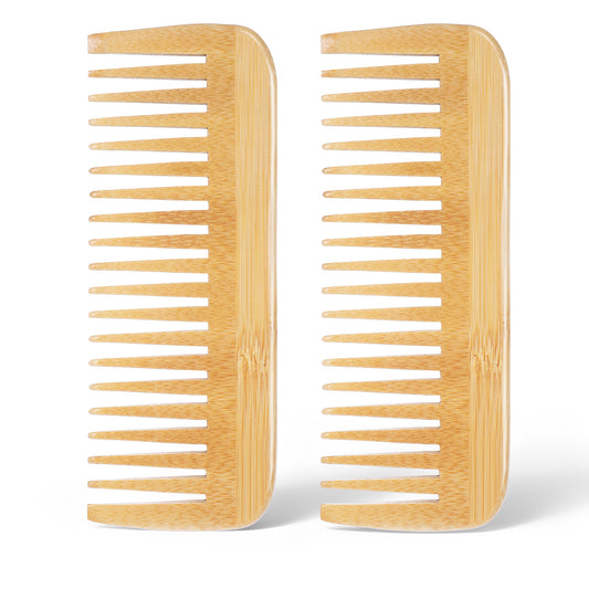 Bamboo Wide Tooth Comb, Natural Bamboo Hair Detangling Comb Anti-Static Hair Brush, Wooden Curls Anti Static Big Tooth Wood Combs for Women and Men All Hairs Types,Travel Friendly