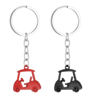 2 Pcs Metal Golf Cart Key Chain, Zinc Alloy Golf Keychain Red Black Sparklely Golfcart Keychain Golf-Cart Pendant Keyring, Golfs Style Key Chains Golfs Car Pendant Keyring for Golfer Lover Present