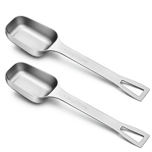 2 Pcs 1 Tablespoon, Stainless Steel Single Measuring Spoon Long Handle Scoop for Coffee Spices Tea Sugar, Dishwasher Safe Rust-Resistant Kitchen Gadgets for Cooking Baking (1tbsp, 3tsp, 15ml, 1/2oz)