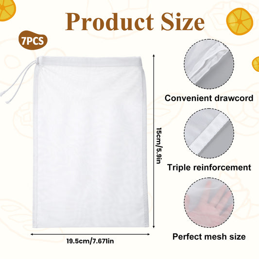 7 Pack Cheese Cloth Bag for Straining Reusable Nut Bag Strainer Fine Mesh Nut Milk Bags with Drawstring for Straining Fruit Juice Yogurt Tea Nuts Milk Coffee Cheese Kitchen Goodies (7.7×5.9 in)