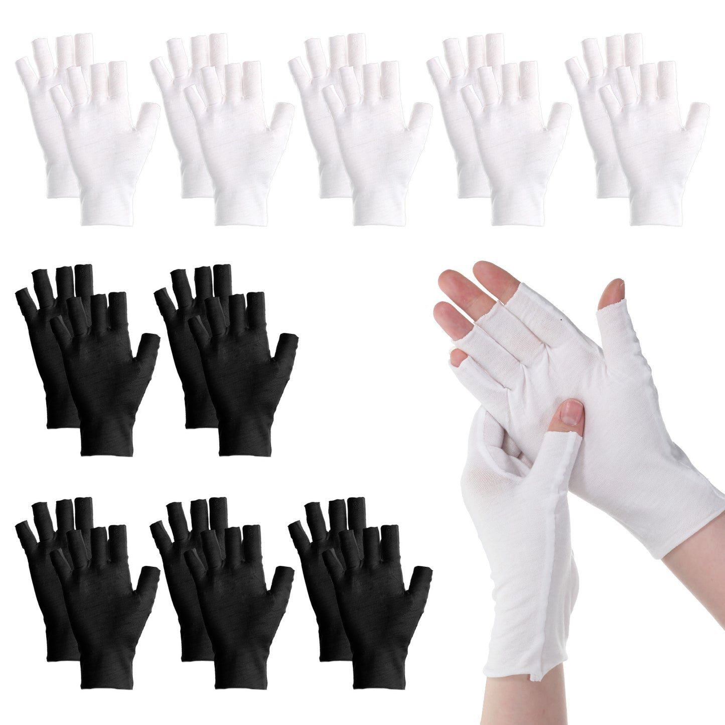 10 Pairs Fingerless Moisturizing Gloves 2 Colors Cotton Gloves with 5 Open Fingertips Breathable Night Glove for Dry Hands Care Women and Men