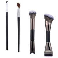 4 Pcs Nose Contour Brushes Kit, 2-In-1 Dual-End U-Shaped Fluffy Brush Sculpting Defining Angled Brushes for Foundation, Cream, Powder, Blush Highlighting, Premium Synthetic Fiber Makeup Tools