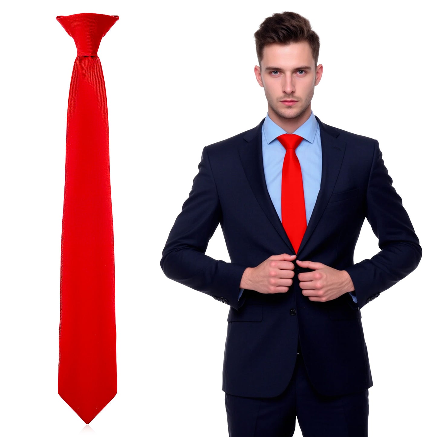Trinkrittey Men's Solid Color Formal Woven Necktie 3.15“ Pre-tied Clip on Ties for Men Fashion Slim Necktie