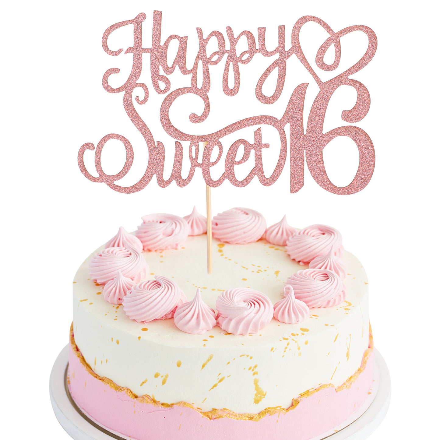 Sweet 16 Topper Rose Gold, Glittery 16th Happy Birthday Cake Topper Happy 16th Birthday Cake Toppers HappyBirthday Candles Sweet 16 Cakes Decorations for Celebrating Birthdays Anniversary Party Decor