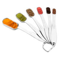 Measuring Spoons Set of 6, Stainless Steel Long Handle Measuring Spoons with Easy Read Markings Nesting Measuring Spoon Kitchen Gadgets Tablespoon Teaspoon for Measuring Dry or Liquid Ingredients
