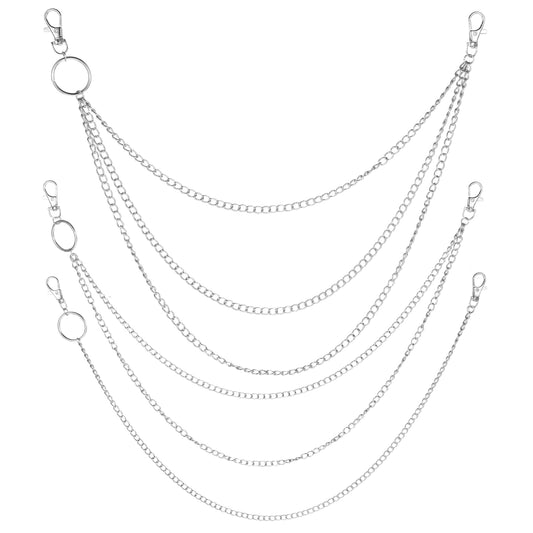 3 Pieces Jeans Chains Wallet Pocket Belt Hip Hop Pants Chain Metal Pants Chain with Lobster Clasps Pocket Chains Biker Trouser Accessory Jewelry Gift for Men Women (Silver)