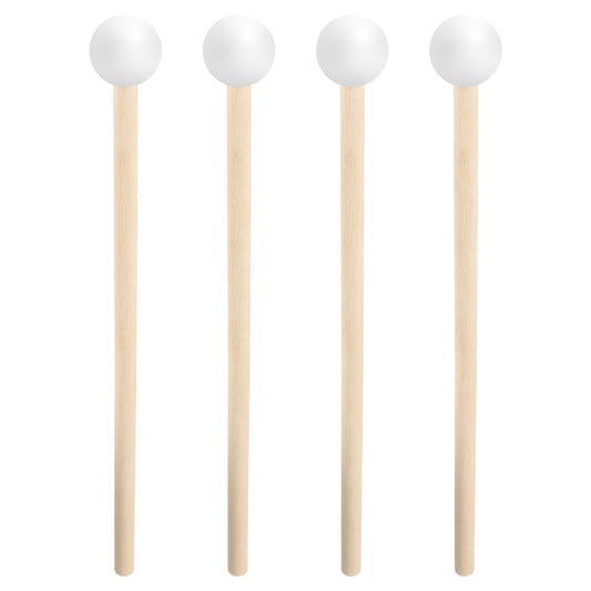 4 Pcs Steel Tongue Drum Mallets, 6.1in Wooden Rubber Percussion Mallet, Xylophone Mallets, Glockenspiel Mallet, Children's Rubber Drumsticks, Percussion Sticks, White