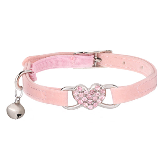 Heart Bling Cat Collar, Cat Collar Rhinestones Cat Dog Collar Soft Cat Collar with Bells Cat Breakaway Collar Adjustable Cute Cat Collar