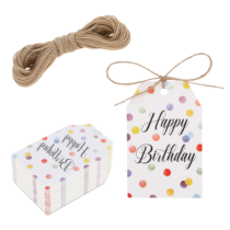 Happy Birthday Gift Tags with String, 100 Pcs Birthday Paper Gift Tags for Presents, Personalized Paper Gift Tags for Birthday Gift, Colorful Dots Birthday Paper Gift Tags for Parents, Boys or Girls,
