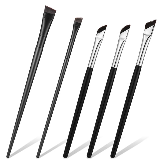 Fine Angled Eyeliner Brushes Set, 5 PCS Sickle Angled Gel Eyeliner Makeup Brush Precision Fine Point Eyeliners Brush Ultra Thin Slanted Angle Brushes