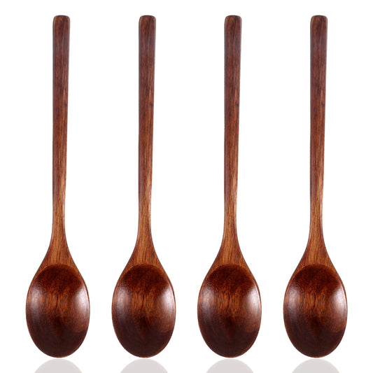 9 Inch Wooden Spoons for Eating, 4 Pcs Wooden Honey Spoon Long Spoons for Stirring Wood Ladle for Soup Table Spoon Soda Jam for Serving Coffee Tea