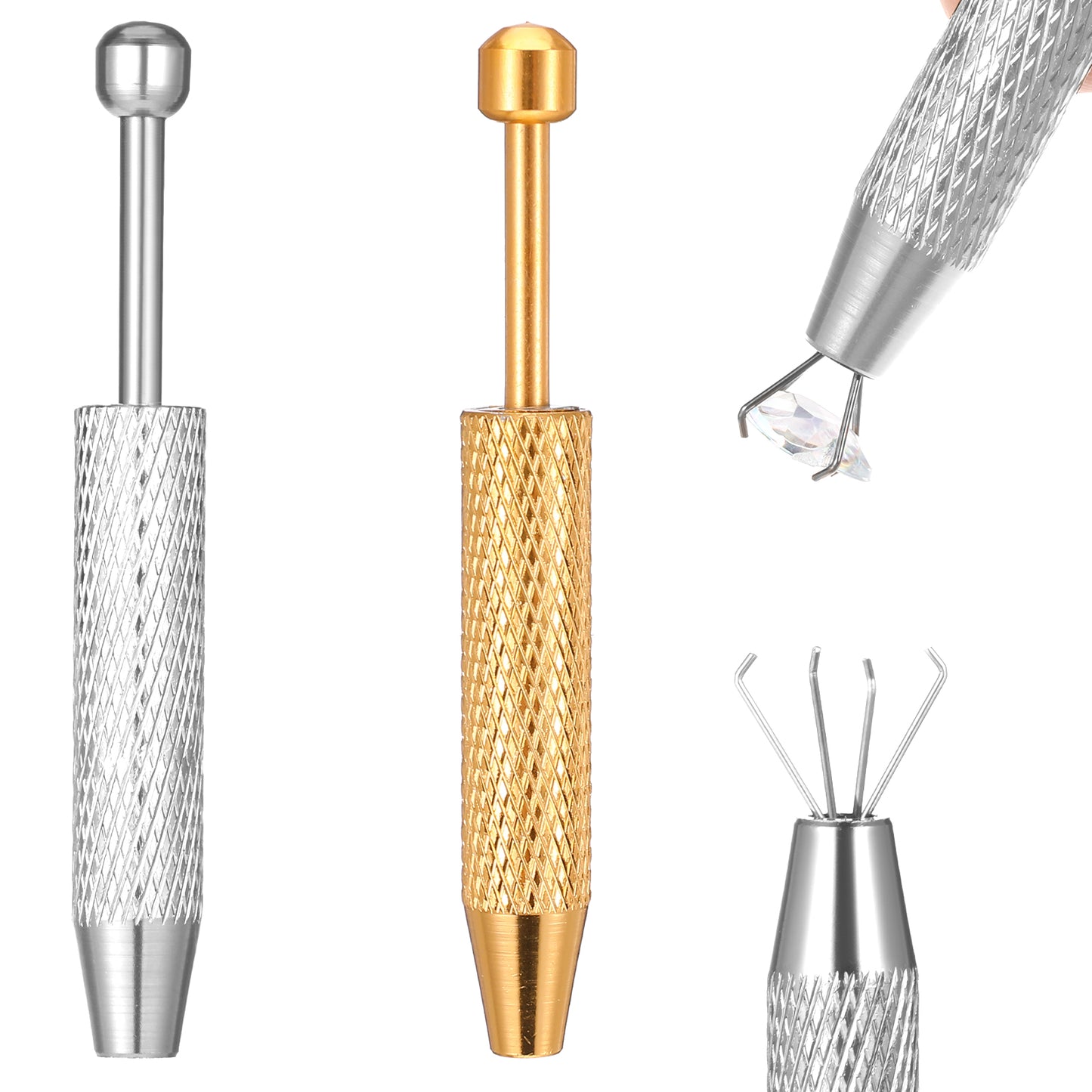 Piercing Ball Grabber, 2 Pcs Stainless Steel Piercing Grabber Tool 4 Prongs Diamond Claw Tweezers for Changing Jewelry, Pick up Tiny Objects Ic Chips Electronic Components (Gold, Silver)