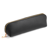 Mini Makeup Bag, PU Leather Small Makeup Brush Pouch Portable Travel Small Cosmetic Bag for Purse Waterproof Pencil Case with Zipper for Women Home Travel Office Cosmetic Storage (Black)