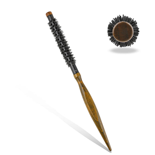 Mini Round Brush for Blow Drying, 1/2 Inch Small Quiff Roller Brush Portable Curling Brush Travel Round Brush with Wooden Handle and Nylon Bristles Styling Hair Brush for Curling, Short,Thin Hair