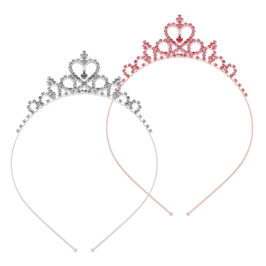 2PCS Glitter Heart Princess Crown Tiaras for Girls Rhinestone Crown Silver Metal Sparkly Hair Hoop Girls Crystal Headbands Tiaras Clasps Accessories for Women Wedding Brides Birthday Party Christmas