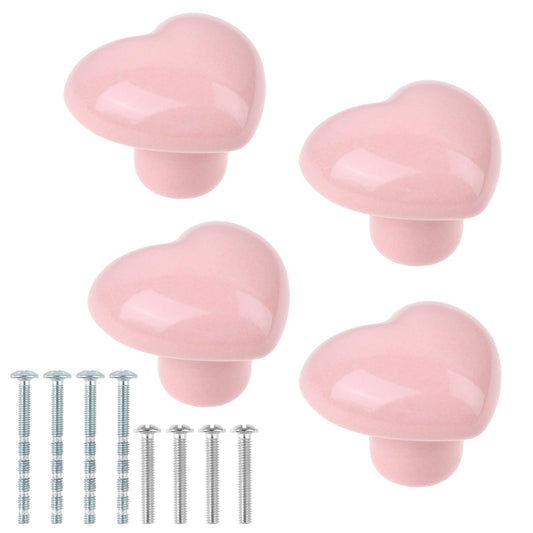 KALIONE Pack of 4 Cabinet Knobs Pink Furniture Knobs Heart Shape Cabinet Handles Pink Furniture Knobs Handles Drawer Knobs with Screws for Drawers Cupboard Kitchen Living Room Bedroom