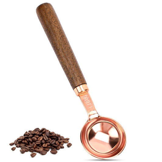 1PCS Coffee Scoop for Coffee Beans 15 ml Ground Coffee Scoop 1 Tablespoon Coffee Measuring Spoon Wood Long Handle Rose Gold Coffee Bean Scoop (Long 6.7 Inch)