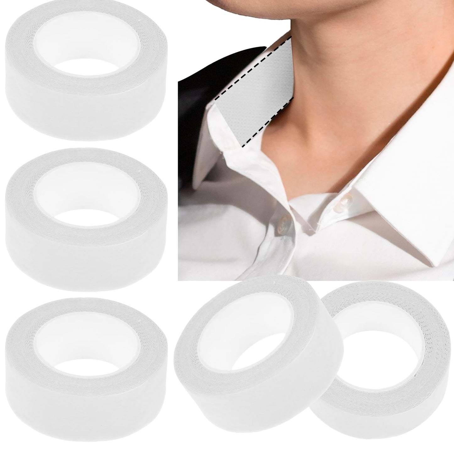 5 Rolls Collar Protector Sweat Pads, Self-adhesive Collar Stays Shirt Collar Protector Invisible Liner Patch for Hat Shirt Neck Liner Women Men, Against Sweat Stains (White)