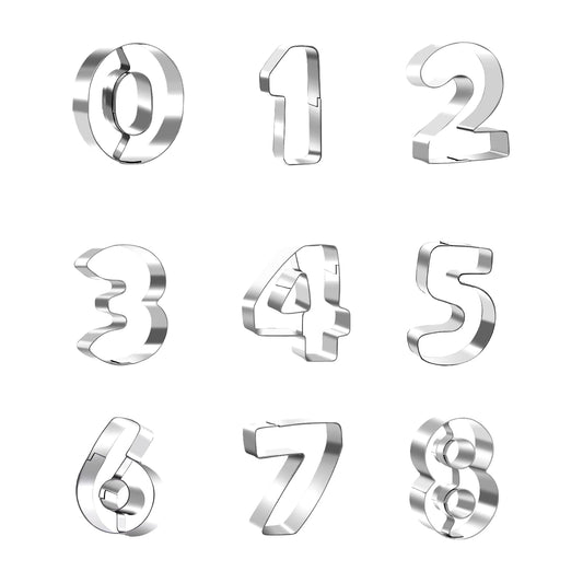 9pcs Number 0 1 2 3 4 5 6 7 8 Cookie Cutters Stainless Steel Numbers Cookie Cutters Set for Biscuits Number Shaped Baking Cutter Tools for Dough, Fondant Cake Decorating