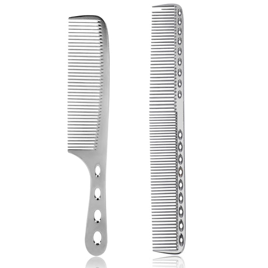 Metal Comb,2 Pcs Professional Aluminum Barber Comb Set Fine Tooth Comb Hair Styling Comb Anti Static Comb Fine Cutting Comb Handle Comb Hairdressing Comb Hair Cutting Combs for Men and Women