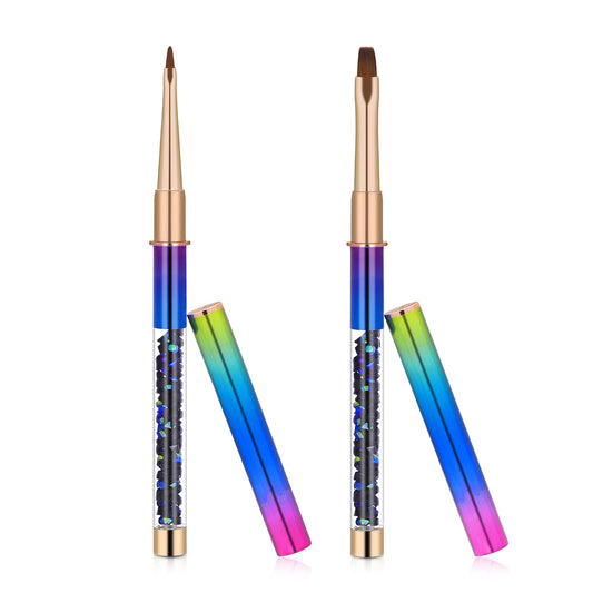 2pcs Nail Art Clean Up Brushes, Painting Brushes for Nails with Round & Angled Head Acrylic Nail Brush Pen Painting Tools for Women Nail Art Design & Polish Mistake Cleaning(Style 2)