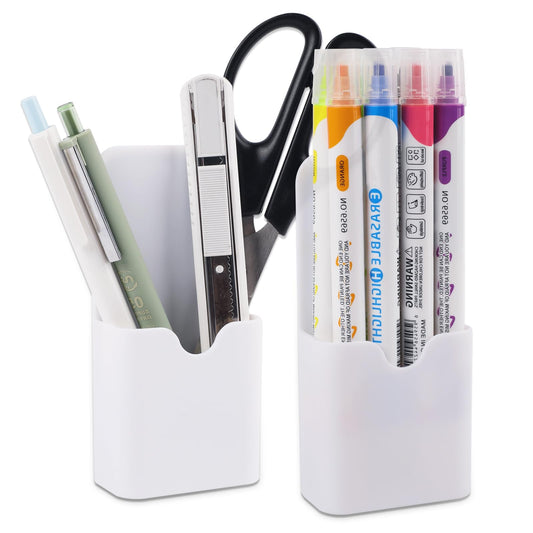 KALIONE 2 Pcs Magnetic Pen Marker Holders, Magnetic Dry Erase Marker Holder, Pen Marker Holders for Fridge, Marker Storage Organizer for Whiteboard, White Pencil Holder Cup for Office Glass Whiteboard