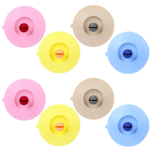 8pcs Silicone Cup Lids Mug Cover, Reusable Hot Cups with Lids Flexible Mug Covers Anti-Dust Airtight Seal Mug Cover with Spoon Holder Design Silicone Mug Cover for Coffee & Tea, Drinks, Wine Glass