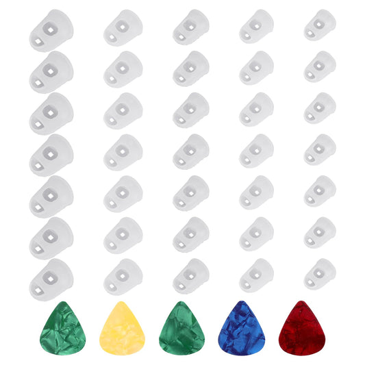 35 PCS Guitar Finger Protectors Silicone Finger Protectors for Guitar Players Guitar Finger Guards 5 Sizes Anti Slip Fingertip Protection Covers Caps for Playing Ukulele Guitar 5 Guitar Pick