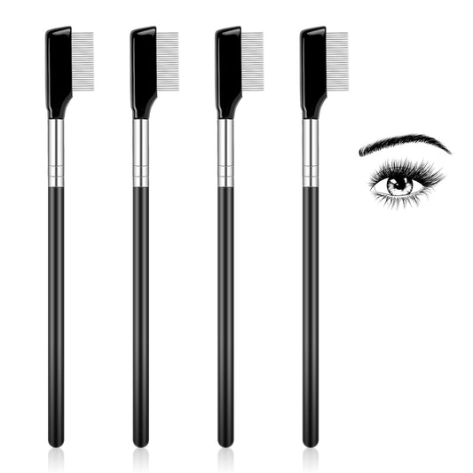 4 PCS Eyelash Comb, Eyelash Brush with Metal Teeth Lash Comb Mascara Comb Professional Eyelash Separator Tool Eyebrow Mascara Applicator Cosmetic Brushes Eyelashes Grooming Tool