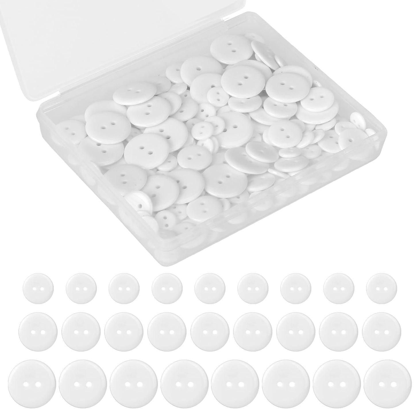 Sliverdew 200 Pcs Resin White 2-Hole Buttons, 3 Sizes for Sewing, DIY Crafts Decoration