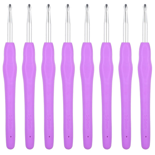 8 Pcs 5.0mm Crochet Hooks US Size H/8 Ergonomic Crochet Hook Crochet Needles Aluminum Knitting Needles Craft Yarn, Crochet Hook for DIY Craft, Crochet Needles for Knitting Scarf(Purple)