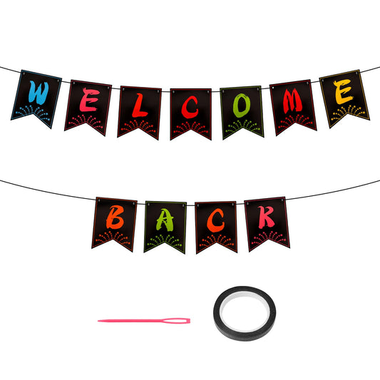 Welcome Back Banner Welcome Home Banner Decorations, Welcome Back Party Sign Return Theme Party Decoration Welcome Back to School Banner Classroom Decoration Homecoming Supplies with Needle Cord Black